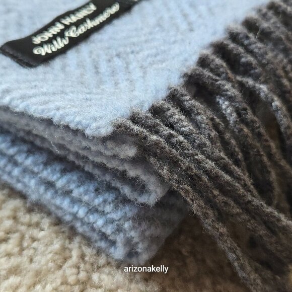 John Hanly Merino Wool & Cashmere Herringbone Scarf Grey Blue Thick Ireland - Picture 11 of 13